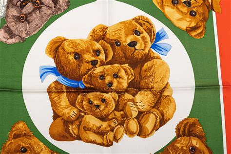 Hermès Brown Hermes Collectible Teddy Bear Silk Scarf Scarves.